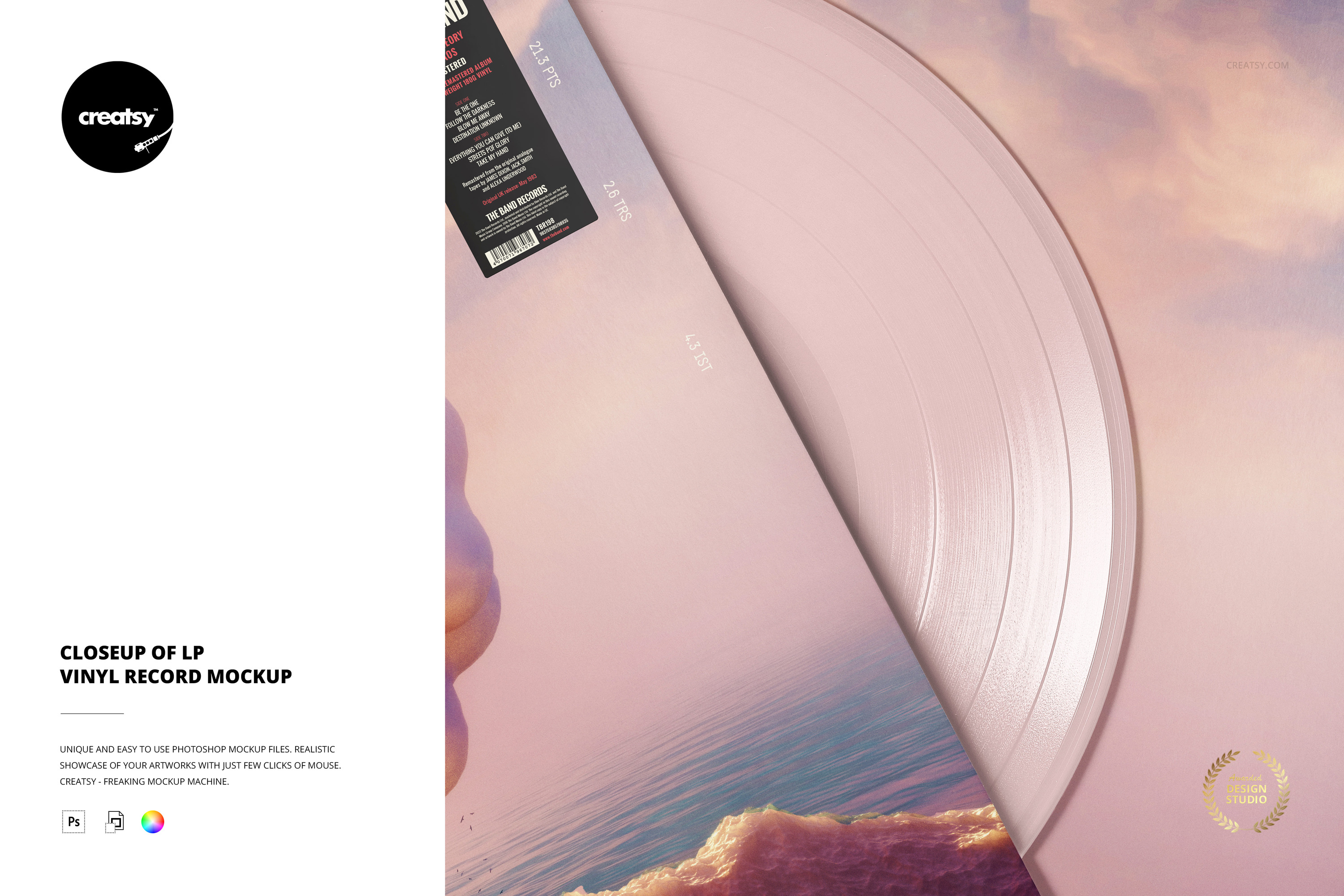 Closeup of LP Vinyl Record Mockup, a Packaging Mockup by creatsy5