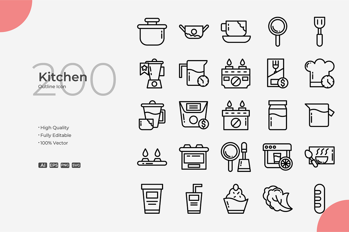 Kitchen Outline Icons, an Icon by Bloodline