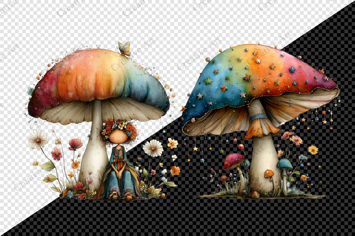 Watercolor Whimsical Mushroom Bundle, an Illustration by Creative Art (Photo 7 of 10)