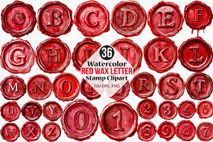 Red Wax Letter Stamp Clipart, an Illustration by Canvas Craft