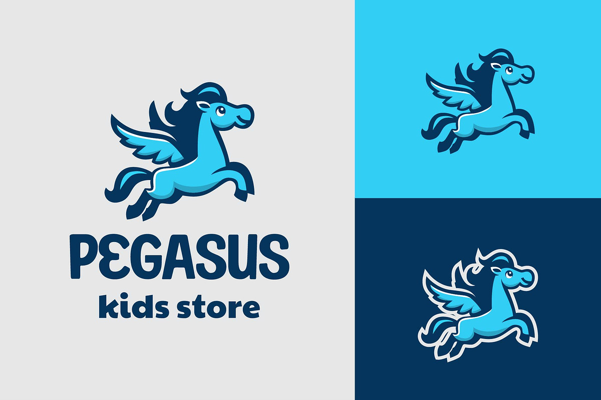 playful jumping pegasus for kid logo, a Branding & Logo Template by funpixel