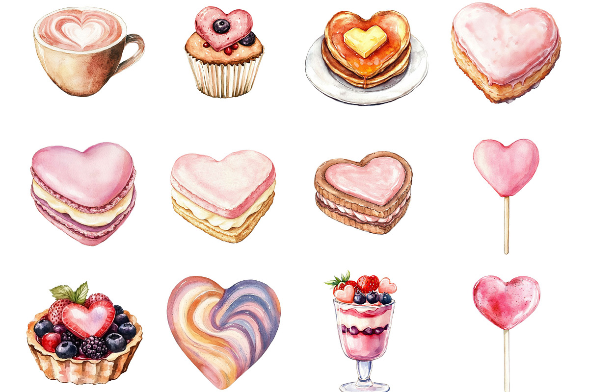 Watercolor Valentine's Day Food Png, an Illustration by designcity5 (Photo 3 of 5)