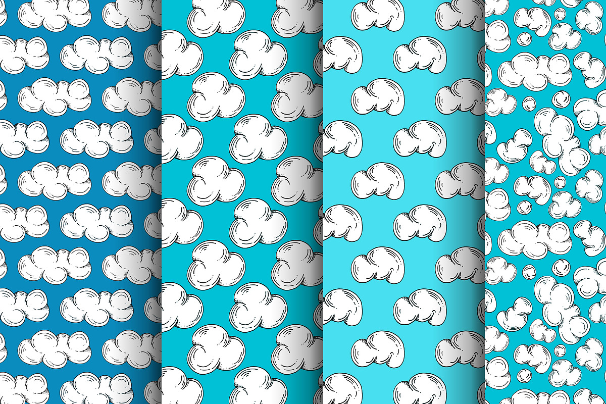 Clouds Seamless Doodle Patterns, a Pattern Graphic by Lukino (Photo 2 of 5)