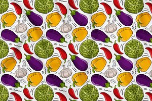 Vegetables Seamless Pattern #03, a Background Graphic by MEDZ