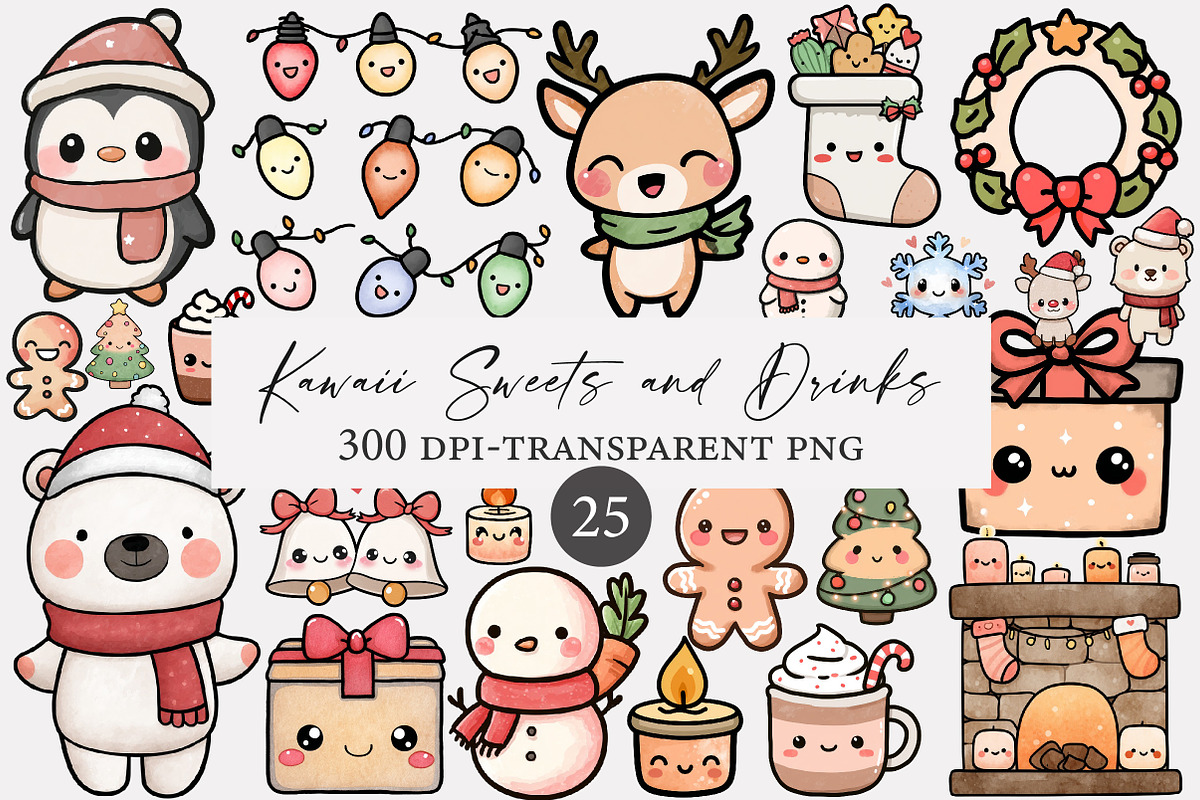 Christmas Kawaii Clipart, an Illustration by Designworld (Photo 1 of 4)