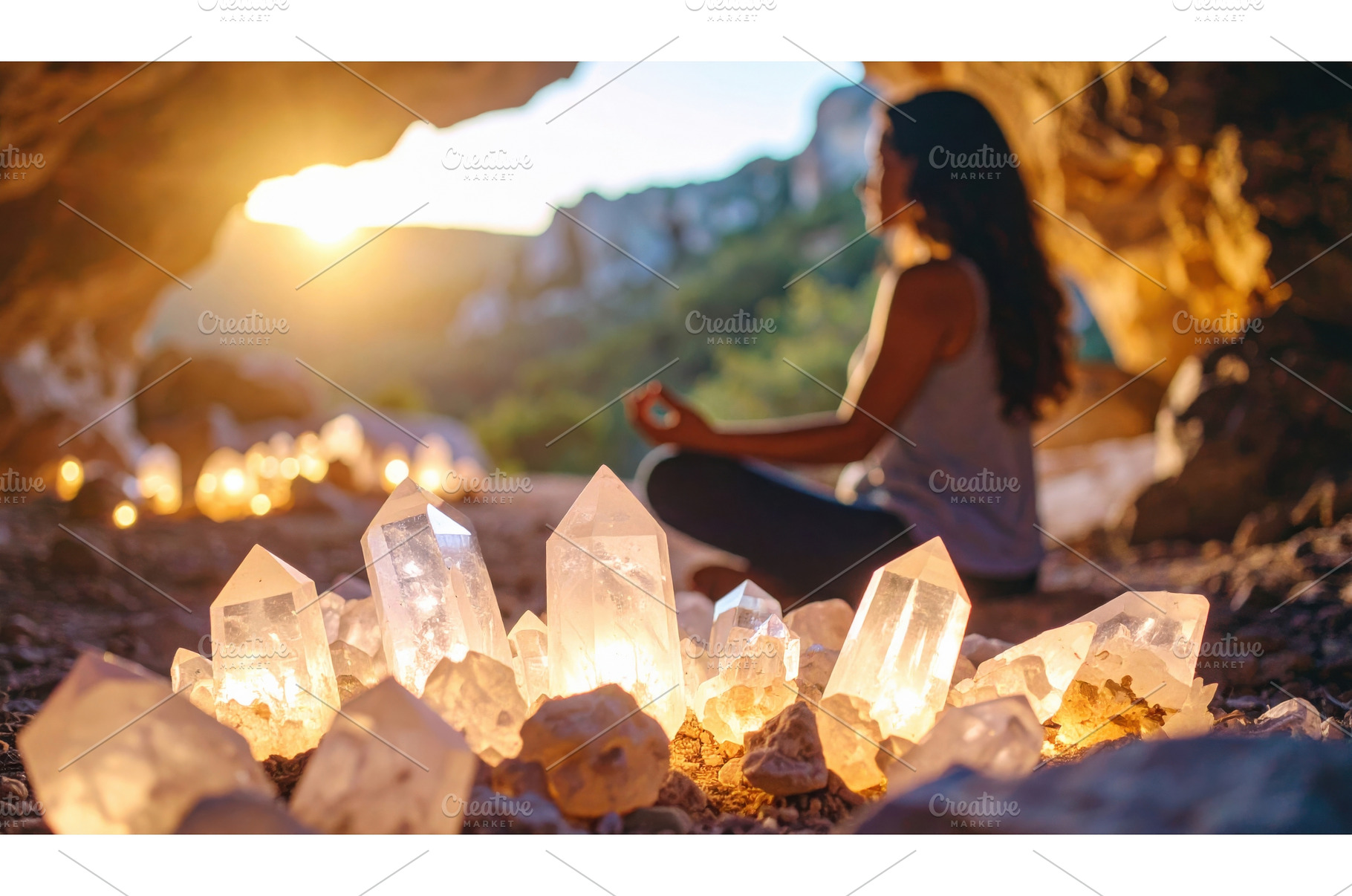 Crystal meditation scene in a cave, a Background Photo by Igor Tichonow