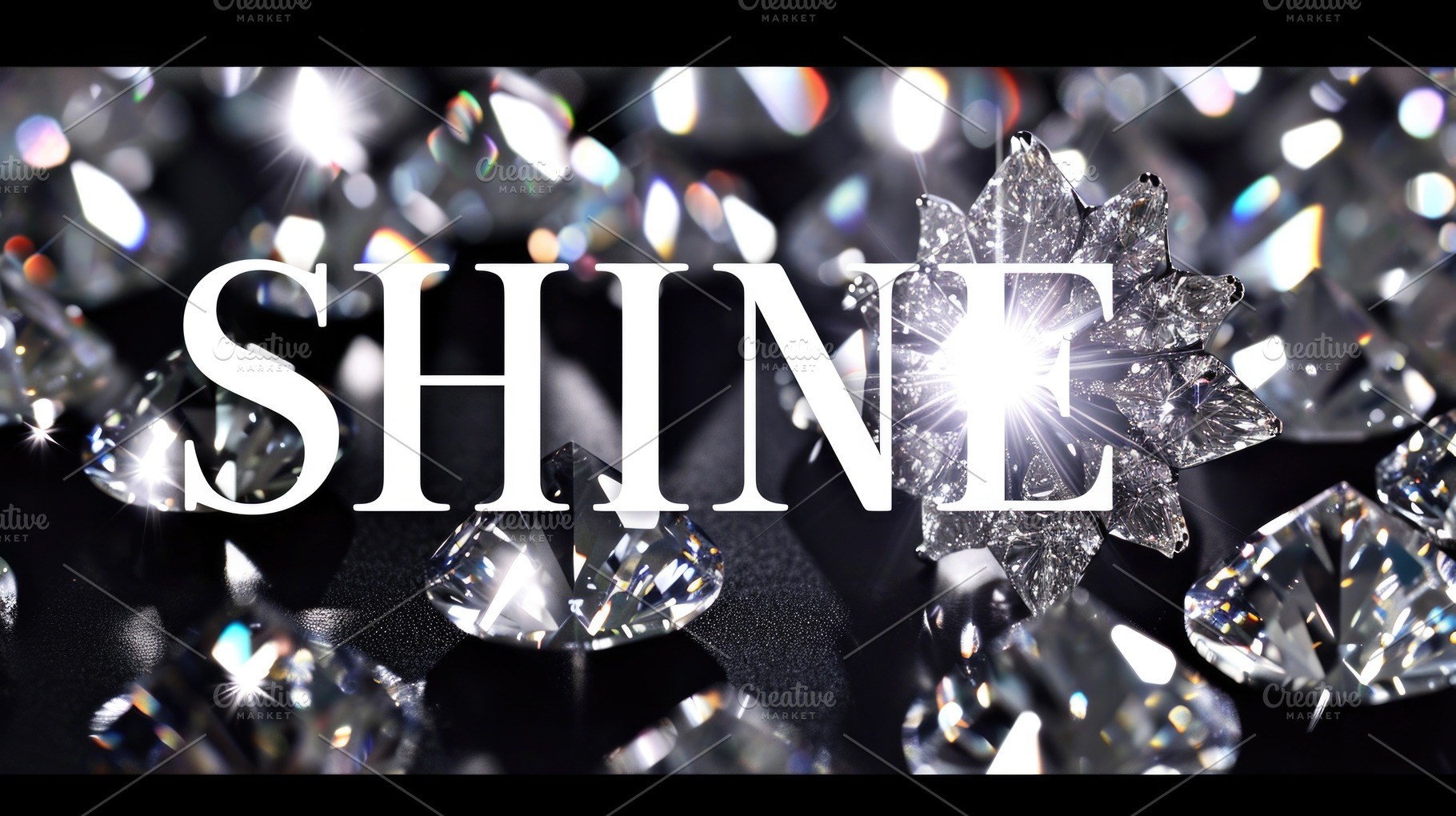 The word SHINE spelled out with glittering diamonds on black bac, a Photo by Dvoevnore photos