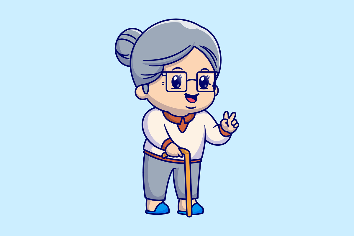 Cute Grandma Peace Hand Cartoon, a Person Illustration by Catalyst Labs (Photo 2 of 3)