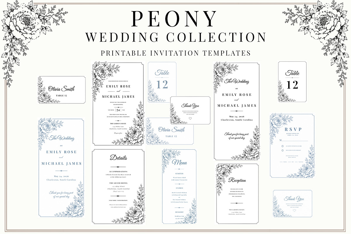 Peony Floral Wedding Suite, a Decorative Illustration by AW Studios (Photo 1 of 7)
