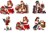 Christmas Pin Up Girls with Book, an Illustration by DreamArtGraphic (Thumbnail 4 of 4)