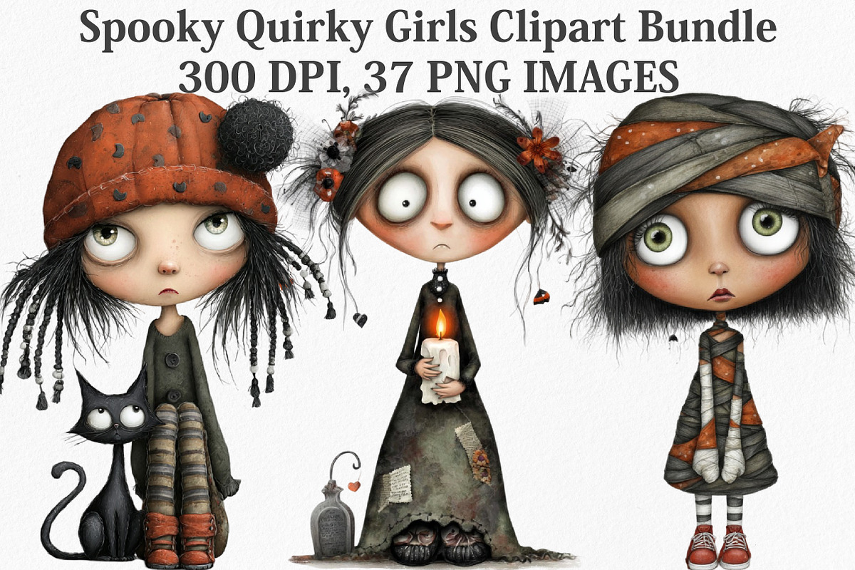 Spooky Quirky Girls Clipart Bundle, an Illustration by Canvas Craft (Photo 1 of 7)