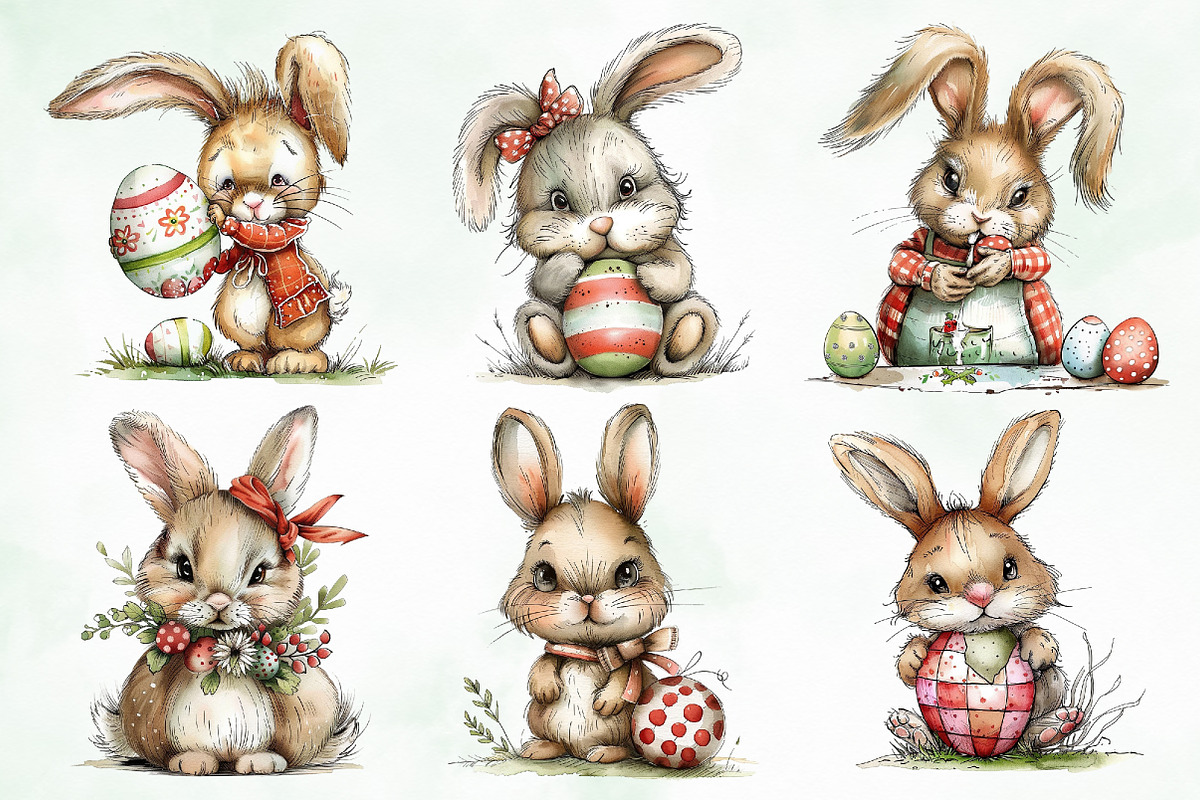 Watercolor Easter Cute Rabbit Bundle, an Illustration by Creative Art (Photo 7 of 8)