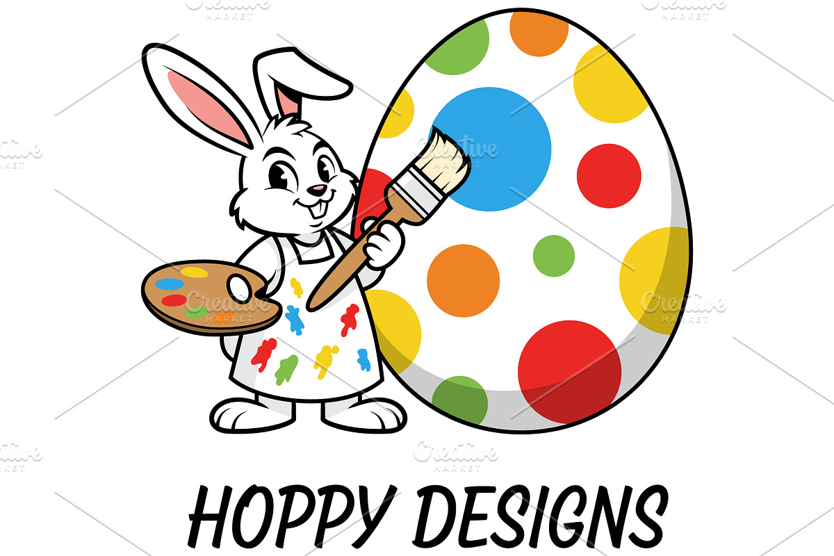 Kids Easter Bunny Painting Egg SVG, a Seasonal Illustration by Ghagra (Photo 2 of 7)