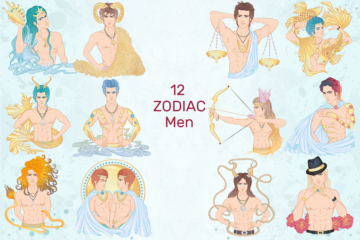 12 Zodiac Men Hand Drawn Collection, a Healthcare Illustration by ennona_art (Photo 5 of 11)