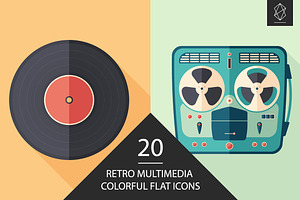 Retro multimedia flat icon set