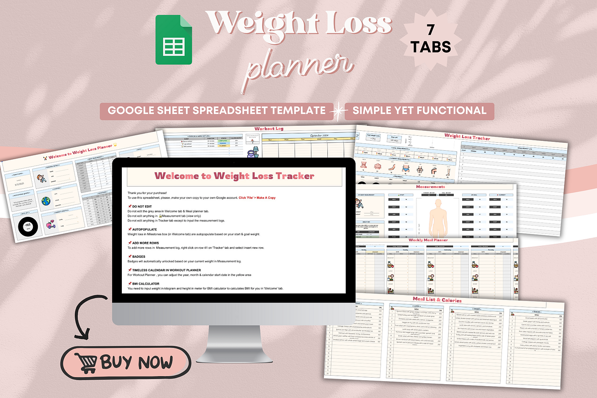 Spreadsheet Weight Loss Planner, a Templates & Theme by bellaROSEworkshop (Photo 6 of 6)