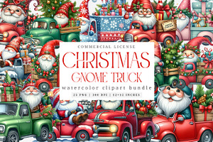 Watercolor Christmas Gnome And Truck, an Illustration by SinaCreation