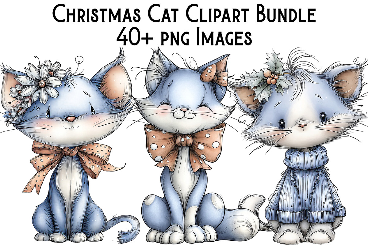 Christmas Cat Clipart Bundle, an Illustration by Pixels.Craft (Photo 1 of 6)