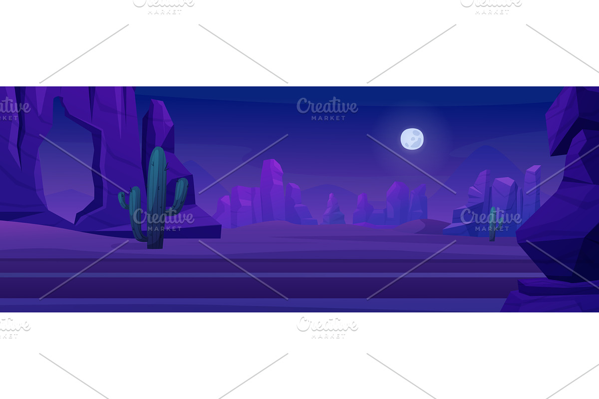 Night desert road. Cartoon highway, an Illustration by LadadikArt