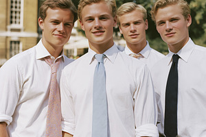 Group of young handsome men posing outdoors wearing white shirts, a Person Photo by Studio ANNA