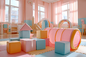 Brightly colored play area designed for young children in a preschool setting d, a Photo by AlyaAnd
