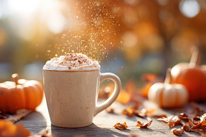Cozy autumn coffee with whipped cream and pumpkins, a Food & Drink Photo by AlyaAnd