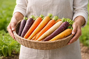 Rainbow carrots in variety of colors, a Photo by Dvoevnore photos