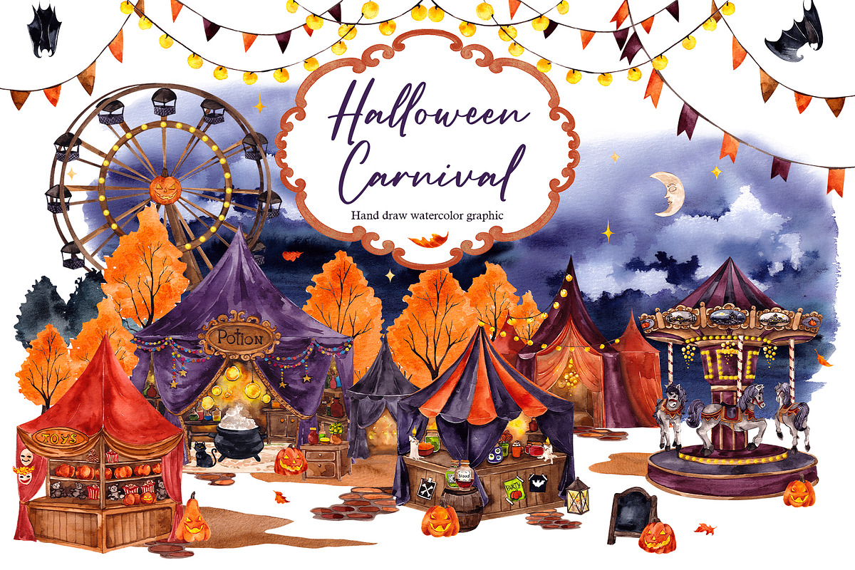 Watercolor Halloween Carnival, an Object Graphic by ma_i_vi (Photo 1 of 10)