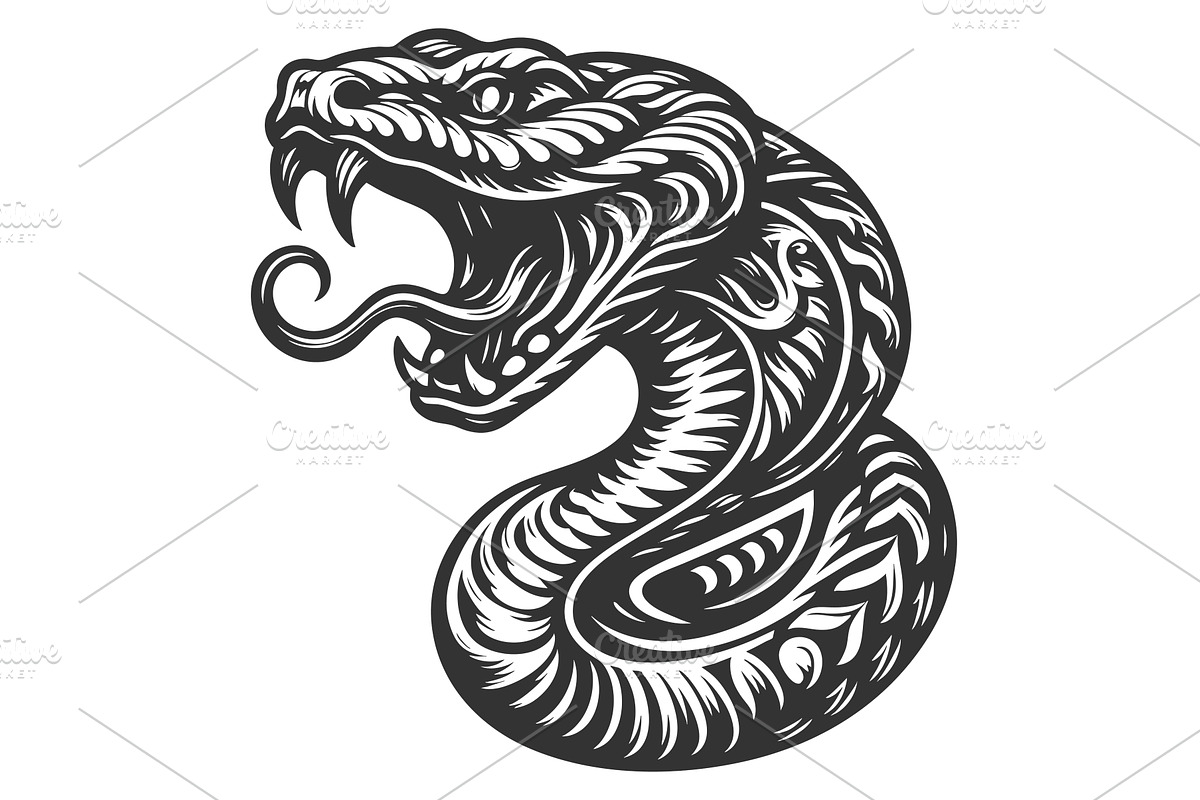 Hissing Cobra Snake tattoo vector, an Animal Illustration by AlexArt, image size:1200x800