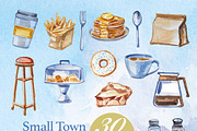 Small Town Diner Watercolor Clipart, a Decorative Illustration by ArtCreationsDesign (Thumbnail 3 of 5)