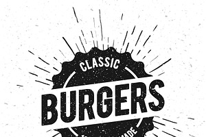 Vintage Burgers Menu Stamp, a Solid Icon by Black White Mouse Design