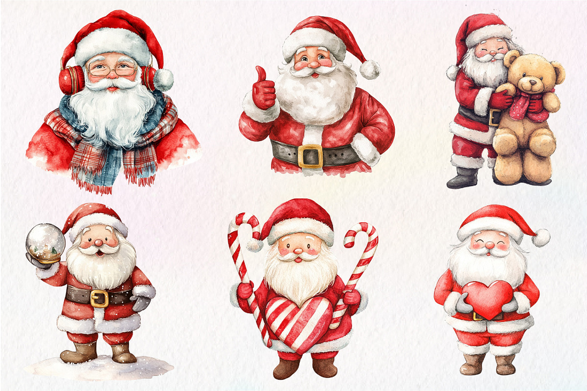 Adorable Santa Watercolor Clipart, an Illustration by Dream Creation (Photo 3 of 6)