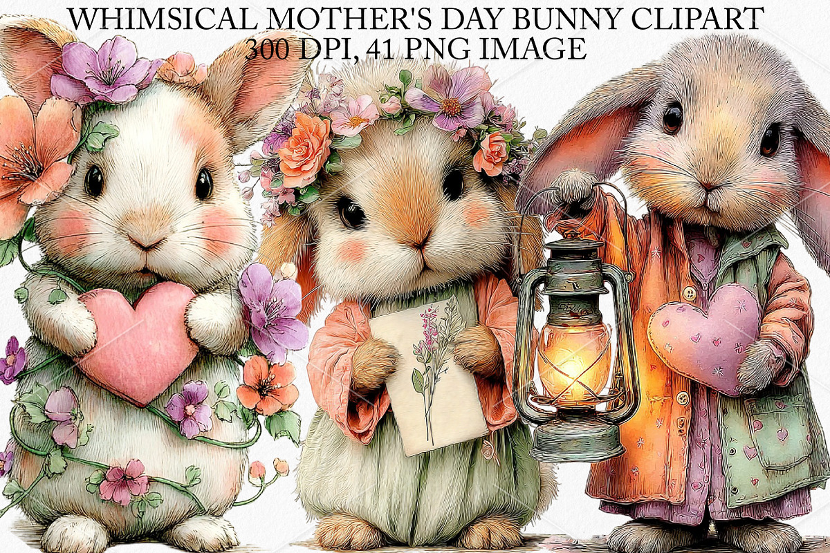 Whimsical Mother's Day Bunny Clipart, a Seasonal Illustration by Canvas Craft (Photo 1 of 7)