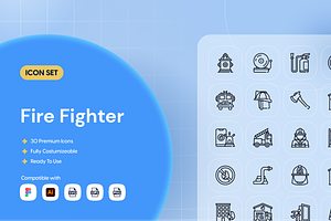 Fire Fighter Icon Set, an Outline Icon by Nathaya Studio