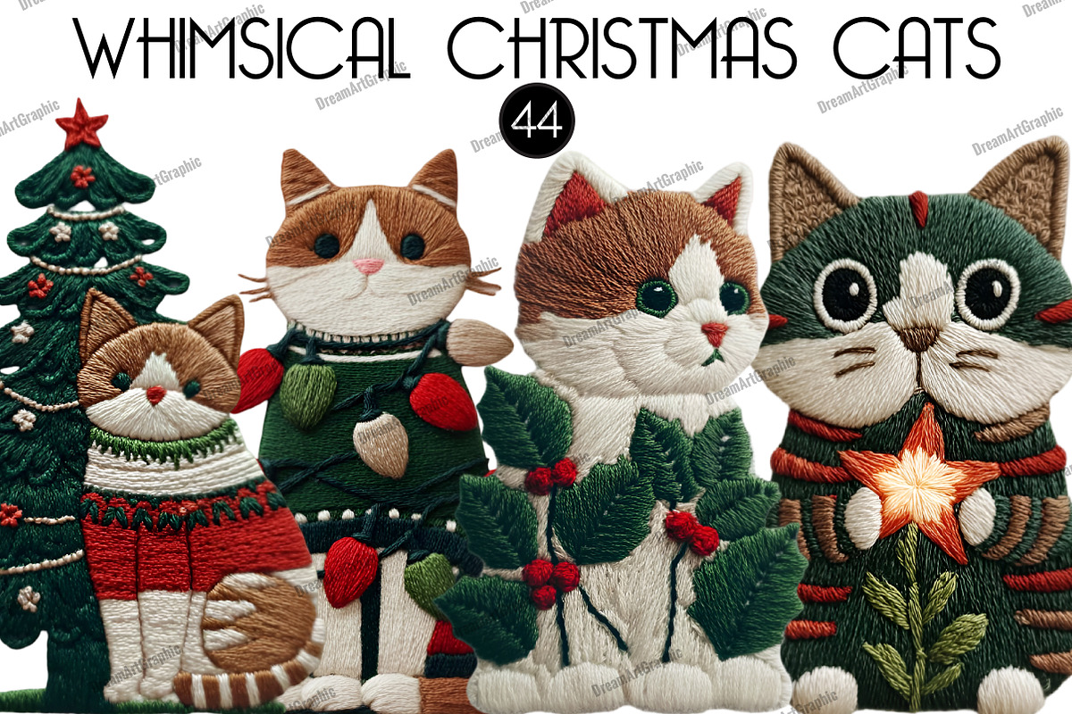 Whimsical Christmas Cats Clipart, an Illustration by DreamArtGraphic (Photo 1 of 5)