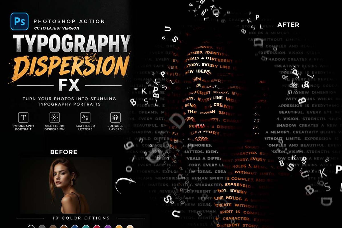 TYPOGRAPHY DISPERSION FX, an Action Add-On by Studio Retouch (Photo 1 of 10)
