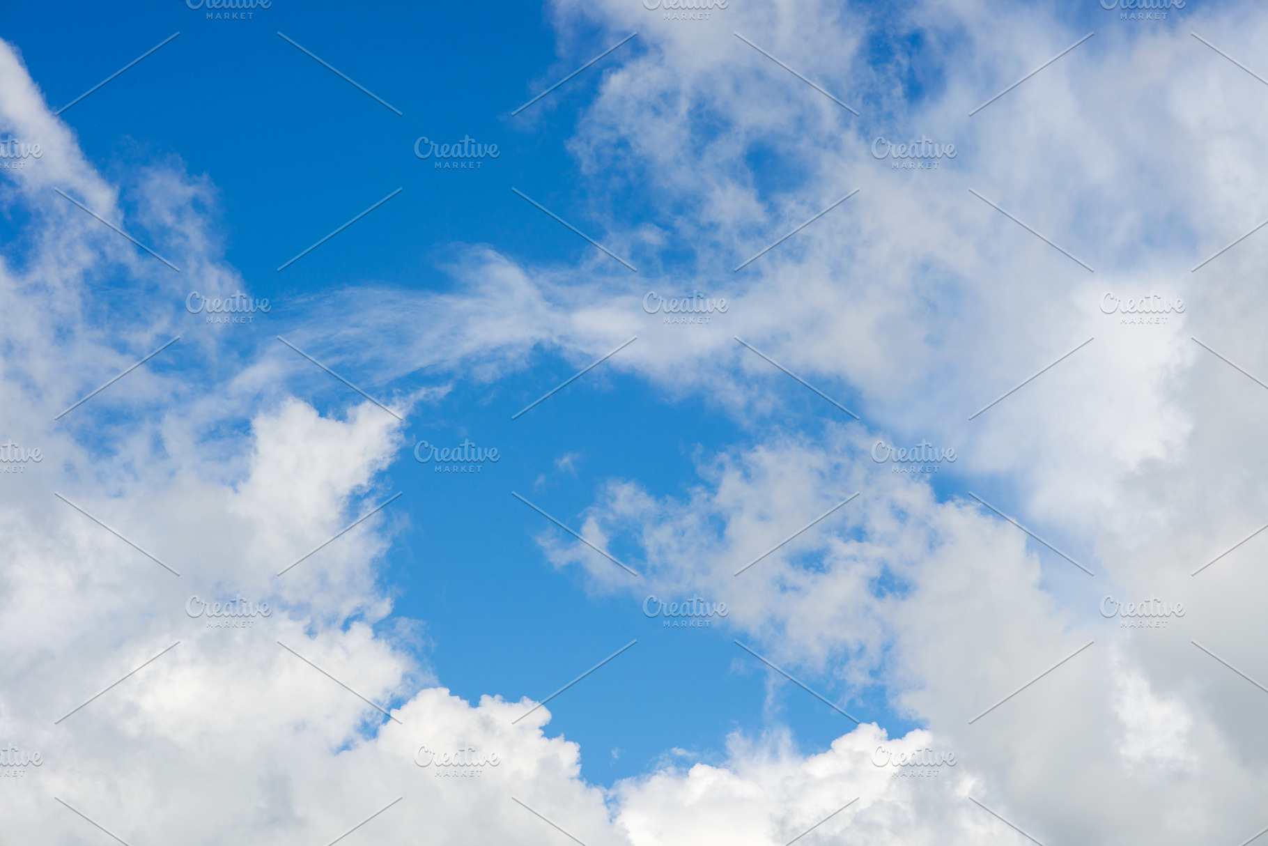 Blue sky with white clouds containing sky, blue, and cloud, a Nature Photo by Evgeniy Losev