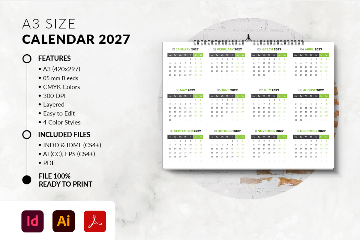 Landscape Calendar 2027 Template, a Stationery Template by MstArtwork (Photo 6 of 7)