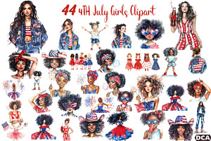 4TH July Girls Clipart, an Illustration by DreamCafeArt