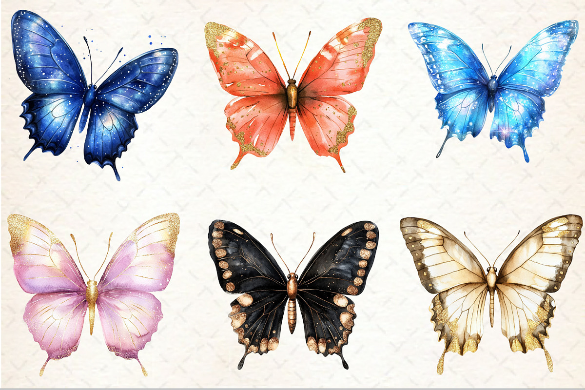 Watercolor Glitter Butterfly Clipart, an Illustration by Rose Art (Photo 3 of 7)