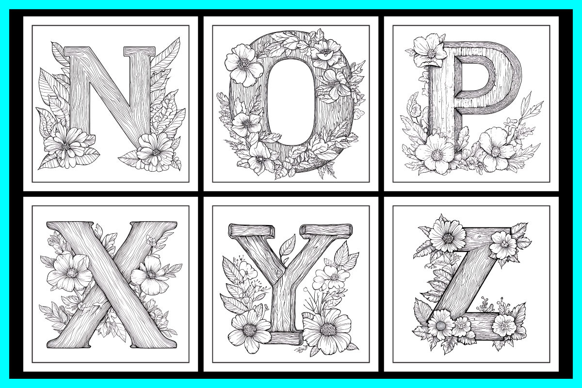 Floral Alphabet Coloring Pages, an Education Illustration by protabsorkar11 (Photo 2 of 7)