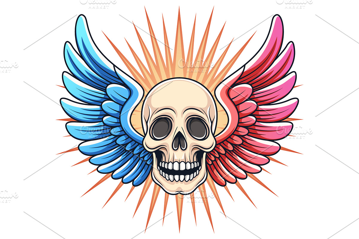 Skull with Red and Blue Wings Vector, a Decorative Illustration by Ghagra (Photo 2 of 3)