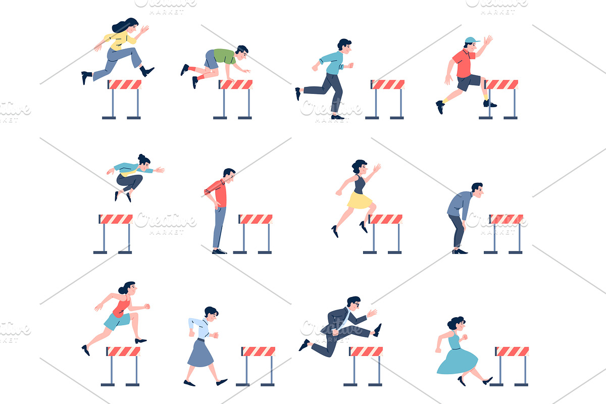 Jump over barriers. People running, a Person Illustration by LadadikArt