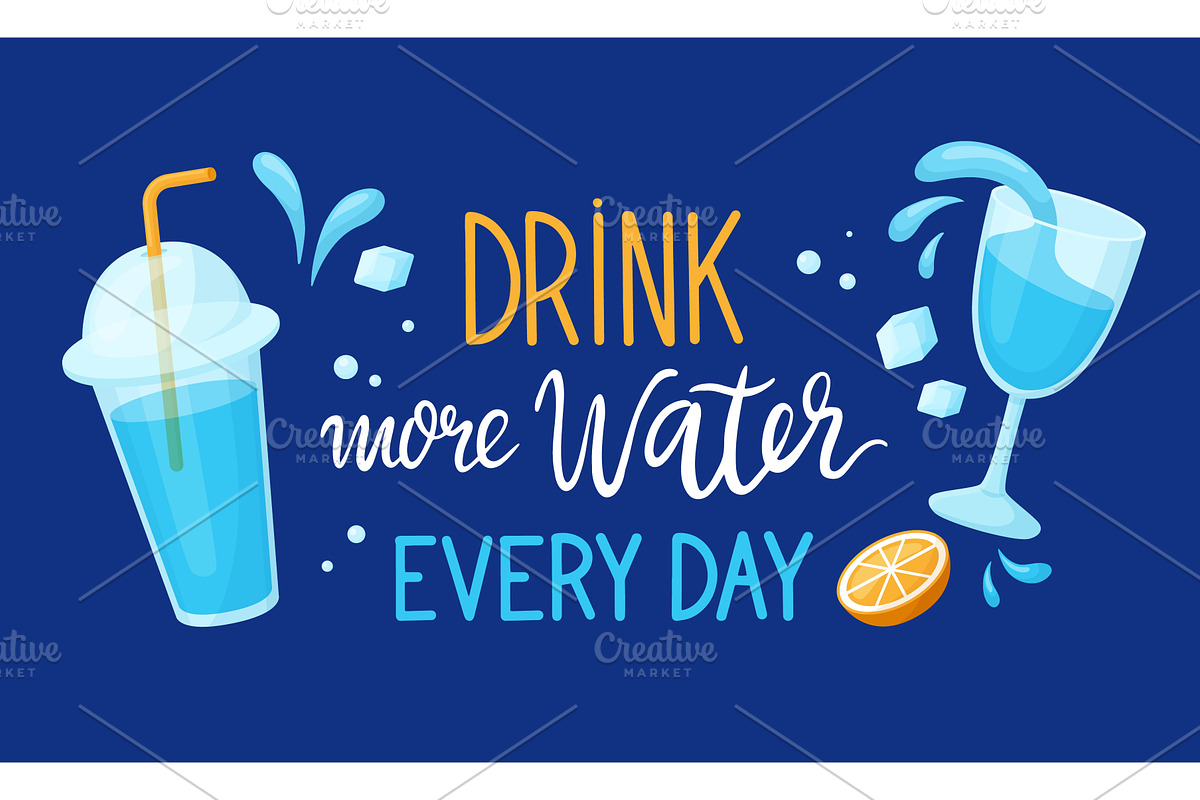 Drink more water banner. Dietology, a Food Illustration by Valerie Bodnar