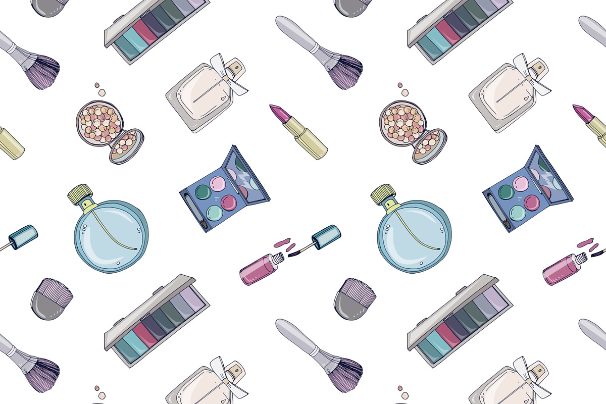 Set, seamless pattern with cosmetics, a Decorative Illustration by Good Studio (Photo 4 of 7)