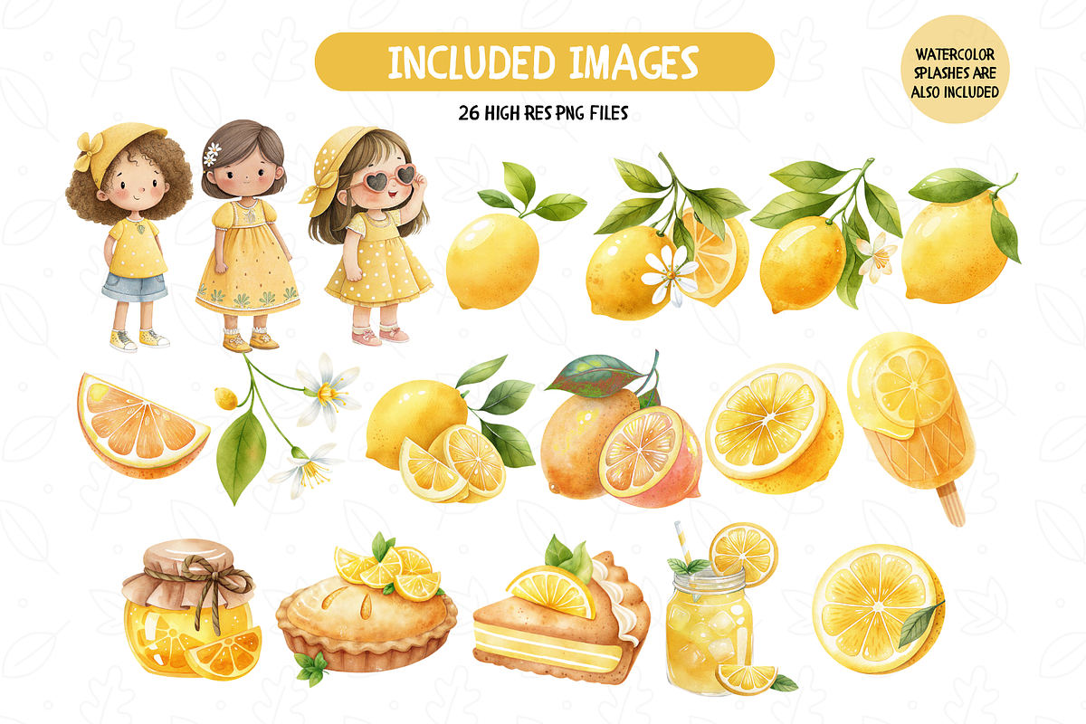 Watercolor Cute Lemon Clipart, an Illustration by TatiMockup (Photo 2 of 4)