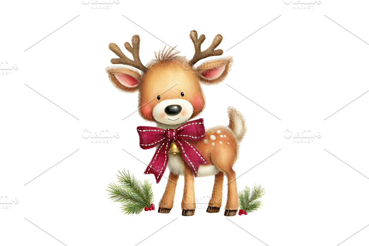 Romantic Bow Christmas Animals Art, a Seasonal Illustration by Coco Bloom (Photo 4 of 4)