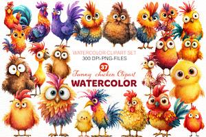 Watercolor Funny chicken Clipart, an Illustration by Designworld