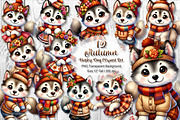 Cute Autumn Husky Dog Clipart Set, a Seasonal Illustration by V Design Creator (Thumbnail 1 of 9)