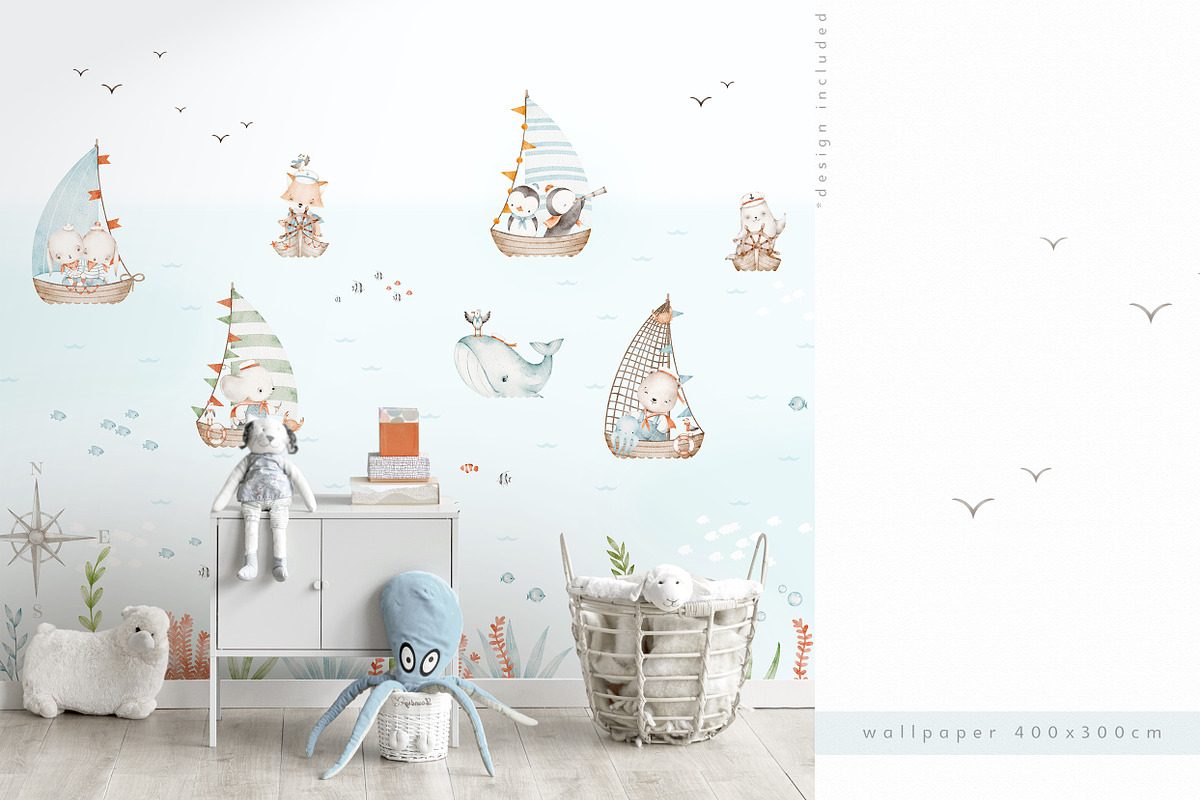 LITTLE SAILOR watercolor set, an Animal Illustration by erasovas (Photo 6 of 12)